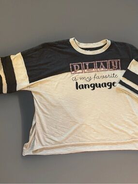 SO Two-Tone Black and Cream Short Sleeve Tee with Graphic